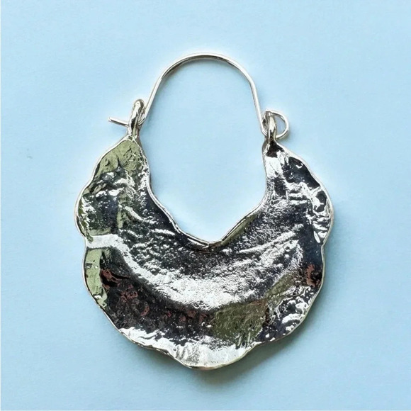 Zara Textured Crescent Hoop Earrings in Silver - Picture 3 of 3